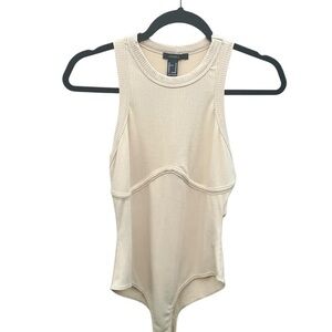 Forever 21 Ribbed Bodysuit Cream Size Medium